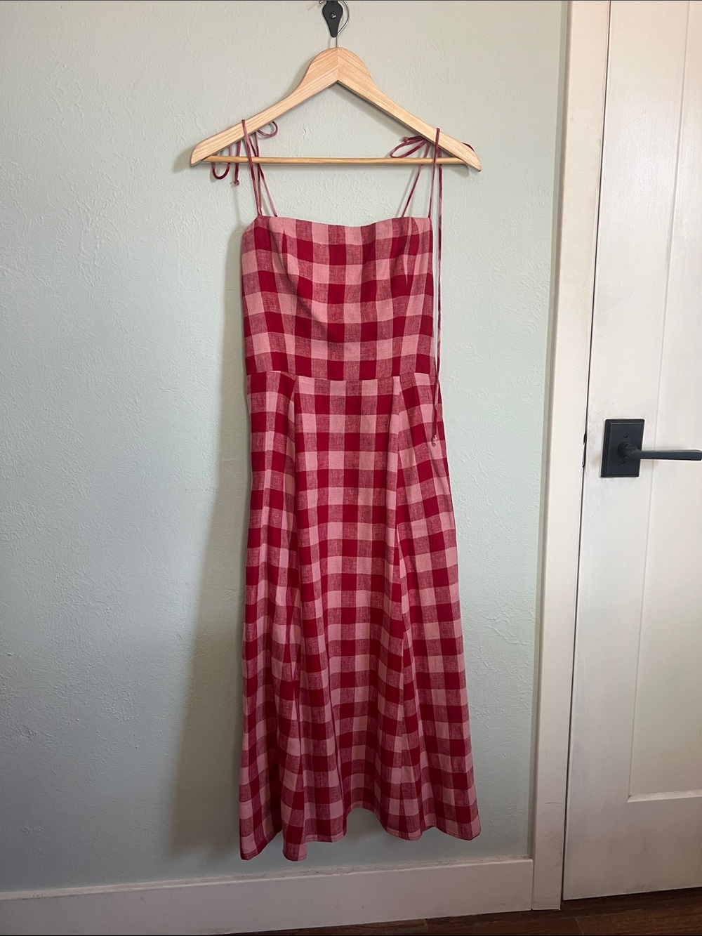 Reformation Christen midi dress size 4 red pink gingham linen - Picture 5 of 9